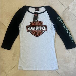 Harley-Davidson Long Sleeve Tee - Black, White, and Orange NWT